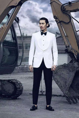 White Wool Shawl lapel UK Custom Suit For Men | Single Breasted One Button UK Wedding Suit For Bestman_3