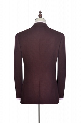 Dark Red Small grid Peak Lapel UK Custom Suit For Men | New Single Breasted One Button Groomsman Men Business Suit_3