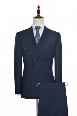 Hign Quality Dark Blue Double Breasted Custom Suit For Formal | Peak lapel 3 Pocket Tailored Best BestmansBritish Men Suit_1