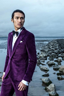 Purple Velvet Peak Lapel Custom UK Wedding Suit For Bestman | Modern Single Breasted One Button Formal British Men Suits UK_4
