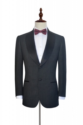 Dark Grey Black Shawl Lapel Two Bottons UK Wedding Suit For Bestman | Bespoke Single Breasted Tailored 2 Piece Suits_3