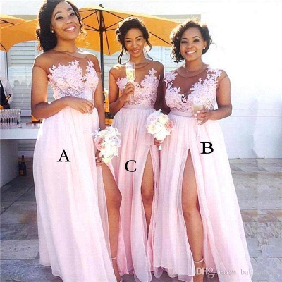 Pink Lace Chiffon Spring Bridesmaid Dresses UK Splits Long Dress for Maid of Honor Online BA6919_3