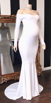 Elegant Off-The-Shoulder Long-Sleeves Pregnant Mermaid Bridesmaid Dresses UK_2