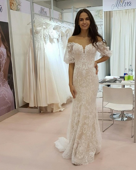 Tulle Lace Strapless Sweetheart Short-Sleeves Long UK Wedding Dress