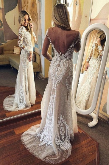 Sexy Tulle lace Long-Sleeves Open Back UK Wedding Dresses_1