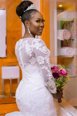 Elegant Jewel Long-Sleeves Tulle Lace Long UK Wedding Dress with Court Train_4