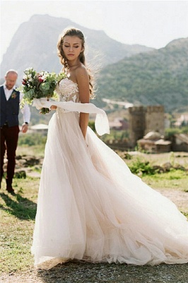 Simple Strapless Sweetheart Appliques Modest UK Wedding Dress_1