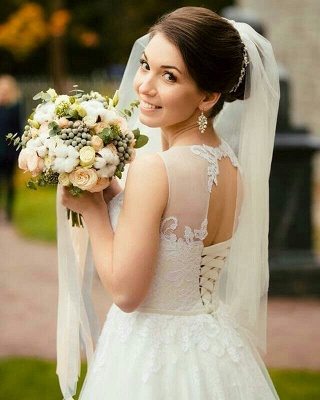 Jewel Sleeveless Tulle Lace Long UK Wedding Dress_2