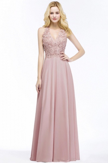 Summer V-neck Sleeveless Long Appliques Chiffon Bridesmaid Dresses UK_2