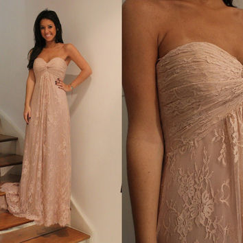 Lace Ruffle Sweetheart Bridesmaid Dresses UK Sweep Train Strapless Empire Maid of Honor Dresses_3