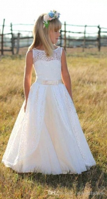 Cute Lace White UK Flower Girl Dresses with Sash_3