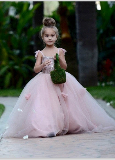 Cute Sleeveless Modest Blush-Pink Tulle UK Flower Girl Dress_1