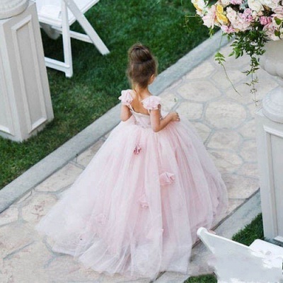 Cute Sleeveless Modest Blush-Pink Tulle UK Flower Girl Dress_2