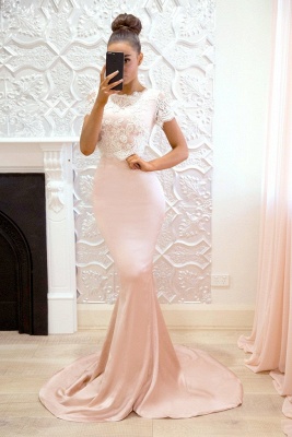 Cute Short-Sleeve Maid of Honor Dress | Lace Sexy Trumpt Bridesmaid Dress On Sale_2
