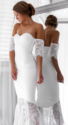 Elegant White Lace Bridesmaid Dress | Off the Shoulder Wedding Party Dress_4