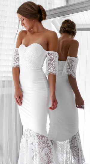 Elegant White Lace Bridesmaid Dress | Off the Shoulder Wedding Party Dress_4