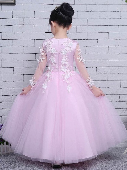 Cute Tulle Lace Jewel Long Sleeves UK Flower Girl Dress_3