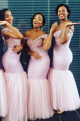 Elegant Column Cape Off-the-Shoulder Bridesmaids Dresses | Pink Long Bridesmaid Dresses UK_1