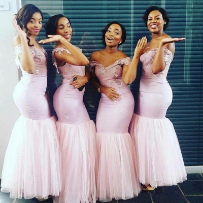 Elegant Column Cape Off-the-Shoulder Bridesmaids Dresses | Pink Long Bridesmaid Dresses UK_3