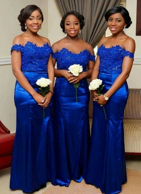 Royal Blue Sexy Trumpt Bridesmaid Dress | Off-the-Shoulder Long Wedding Party Dress_1
