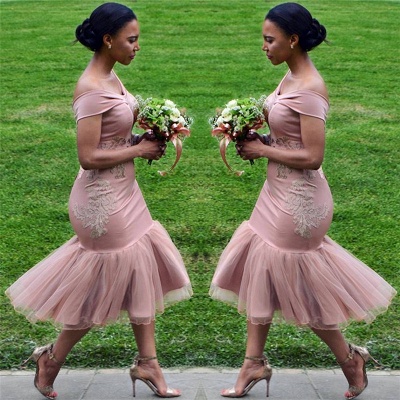 Off The Shoulder Pink Bridesmaid Dresses UK Cheap Online | Appliques Sexy Trumpt Spring Short Bridesmaid Dress BA9508_3