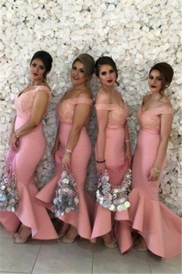Off The Shoulder V-neck Lace Bridesmaid Dresses UK Cheap Puffy Bottom Asymmetrical Formal Dress_1