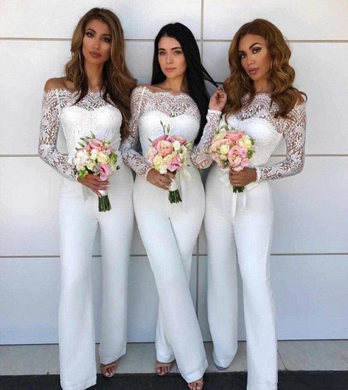 Off Shoulder Lace Jumpsuit Bridesmaid Dresses UK | Winter Column Wedding Party Pants_3