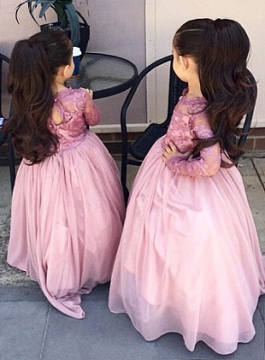 Modest Long Sleeve Pink UK Flower Girl Dressb Cute Long Sleeve UK Wedding Dress BO8435_2