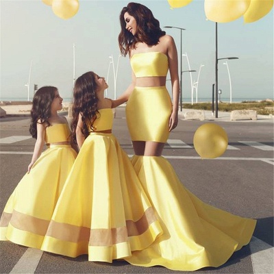 Bright Yellow Sext Sexy Trumpt Evening Dresses | Strapless See Through Cheap Bridesmaid Dress_3