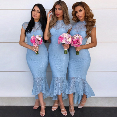High Neck Lace Bridesmaid Dresses UK Cheap | Cap Sleeves Sexy Trumpt Maid of Honor Dresses with Fishtail_3