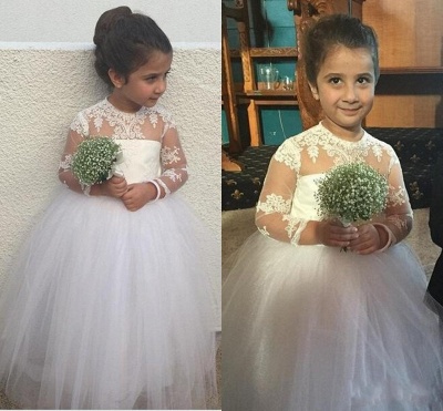 New Long Sleeve Lace UK Flower Girl Dresses Cute Tulle Puffy Little Princess Gown BA6961_3