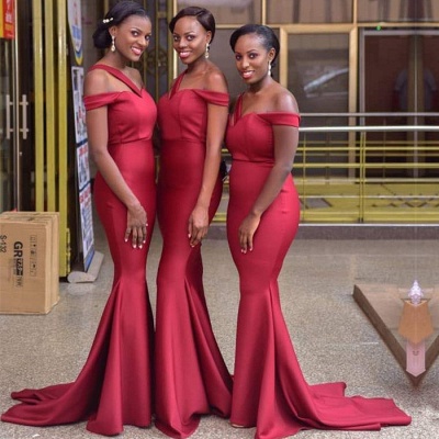 Cute Off-the-Shoulder Red Bridesmaid Dress | Sexy Trumpt Long Maid of Honor Dress_3