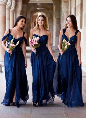 Elegant Dark-Navy Chiffon Summer Long Fall Bridesmaid Dresses UK_3