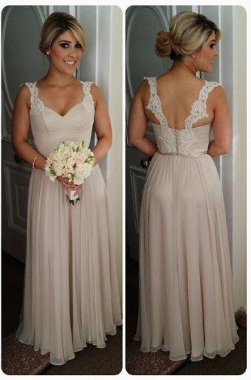 Chiffon Straps Bridesmaid Dresses UK Lace Open Back Floor Length Elegant Summer Maid of Honor Dresses_1