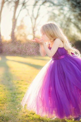 Cute Strapless Purple Long UK Flower Girl Dresses Popular Floor Length Tulle Girl Dress_1