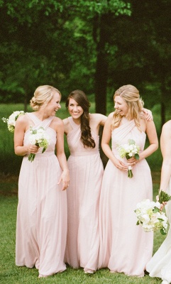 Cheap Column Halter Pink Long Bridesmaid Dresses UK | Designer Maid of Hornor Dresses Online_1