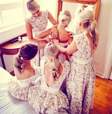 Lace Appliques Sleeveless Bridesmaid Dresses UK | Summer Long Wedding Party Dresses_4