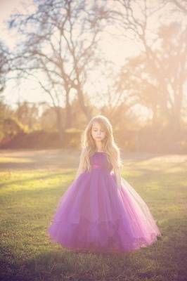 Cute Strapless Purple Long UK Flower Girl Dresses Popular Floor Length Tulle Girl Dress_3