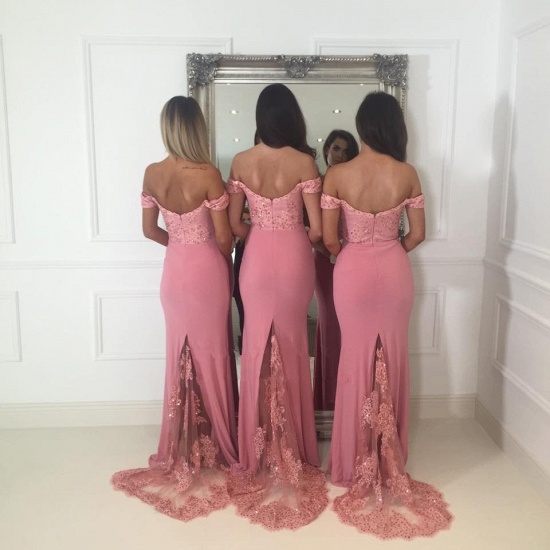 Off-the-Shoulder Pink Bridesmaid Dress | Sexy Trumpt Long Lace Bridesmaid Dresses UK_4