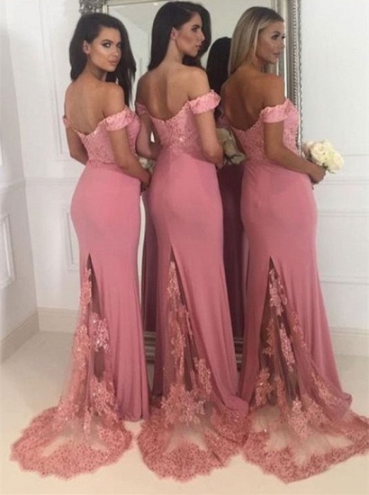 Off-the-Shoulder Pink Bridesmaid Dress | Sexy Trumpt Long Lace Bridesmaid Dresses UK_3