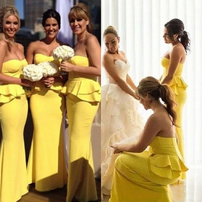 Bright-Yellow Long Sexy Trumpt Peplum Ruffles Bridesmaid Dresses UK_2