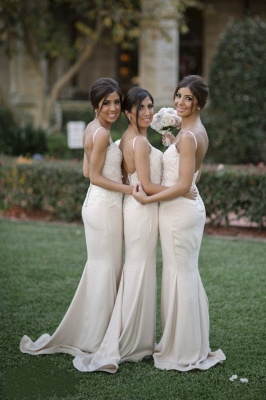 Spring Spaghettis-Straps Lace Buttons-Back Sleeveless Bridesmaid Dresses UK_2