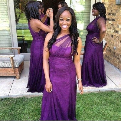 Elegant One Shoulder Purple Bridesmaid Dress Long Tulle Plus Size_3