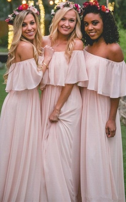 Baby Pink Off The Shoulder Bridesmaid Dresses UK Cheap | Chiffon Spring Bridesmaid Dress_1