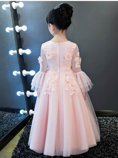 Cute Tulle Lace Long Sleeves Appliques UK Flower Girl Dress_3