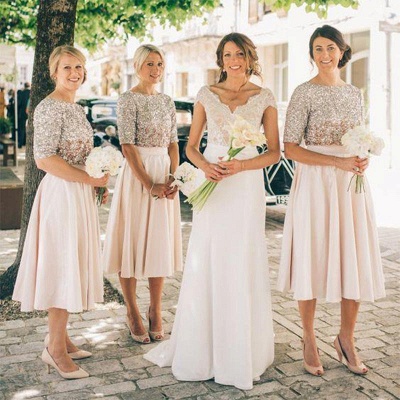 Silver Top Half Sleeves Short Bridesmaid Dress | Cheap Baby Pink Bridesmaid Dress Online_3