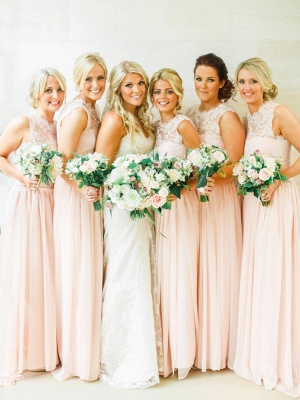 Lace Chiffon Crew Neck Bridesmaid Dresses UK Open Back Long Floor Length Maid of Honor Dresses_1
