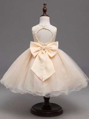 Cute Tulle Lace Scoop Sleeveless UK Flower Girl Dress with Bowknot_3