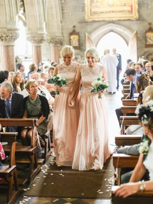 Lace Chiffon Crew Neck Bridesmaid Dresses UK Open Back Long Floor Length Maid of Honor Dresses_2