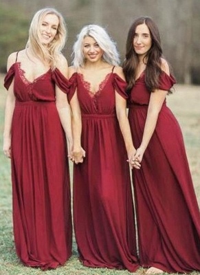 Elegant Burgundy Chiffon Bridesmaid Dresses UK | Off-the-Shoulder Summer Wedding Party Dress_1